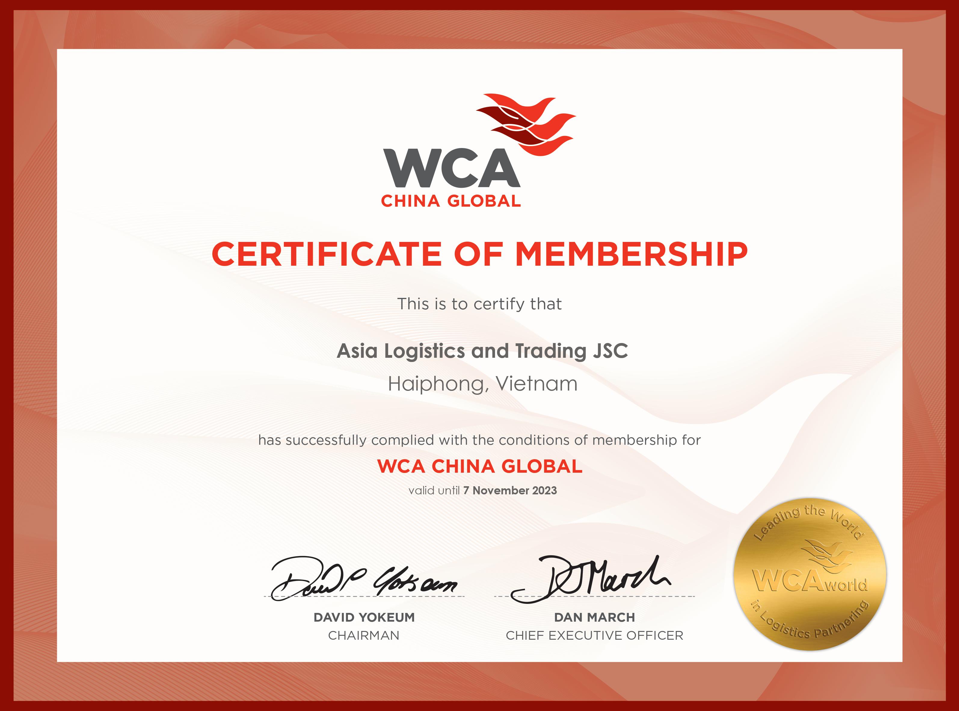  ASHICO LOGISTICS BECOME OFFICIAL MEMBER OF WCA